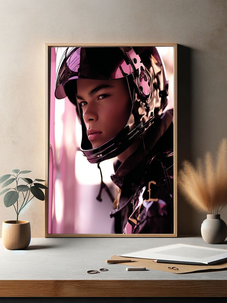 Stylish Young Man in Helmet — Fashion Photography Print. — room view 2