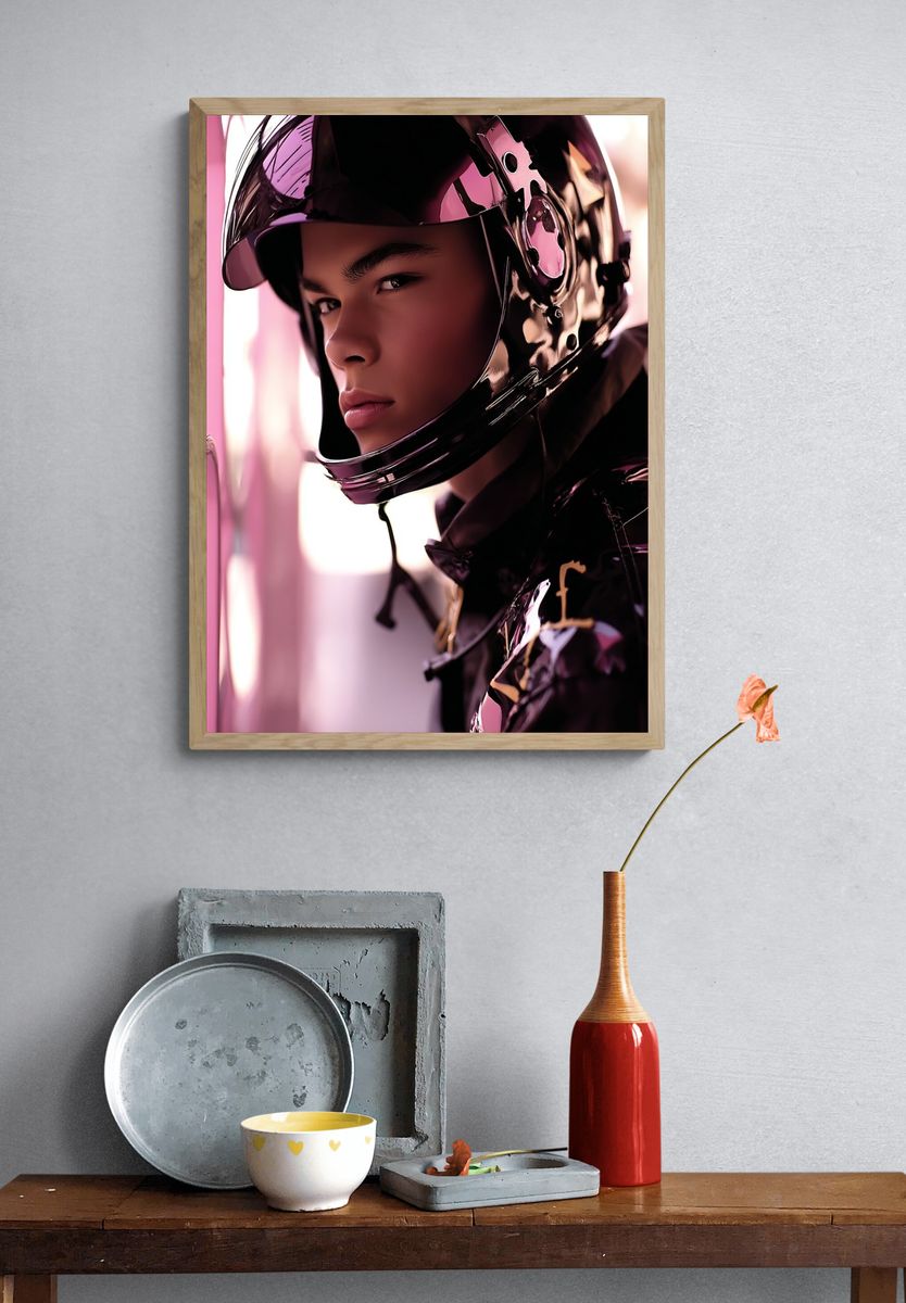 Stylish Young Man in Helmet — Fashion Photography Print. — room view 3
