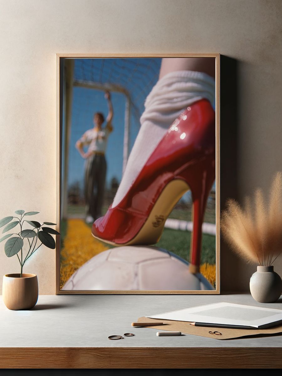 Red High Heel on Soccer Ball — Playful Print. — room view 2