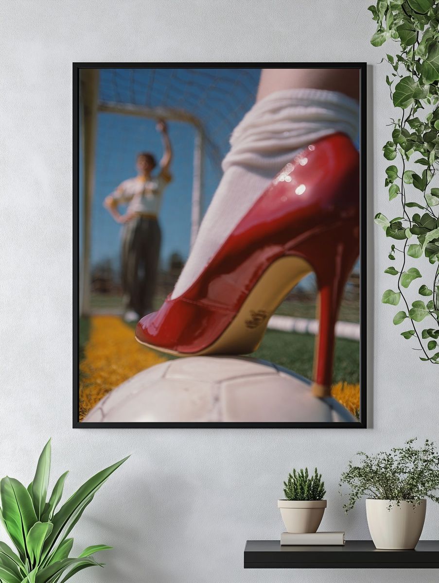 Red High Heel on Soccer Ball — Playful Print. — room view 4