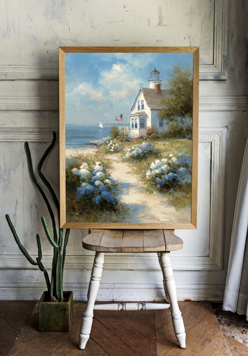 Seaside Lighthouse Impressionism Poster. — room view 1