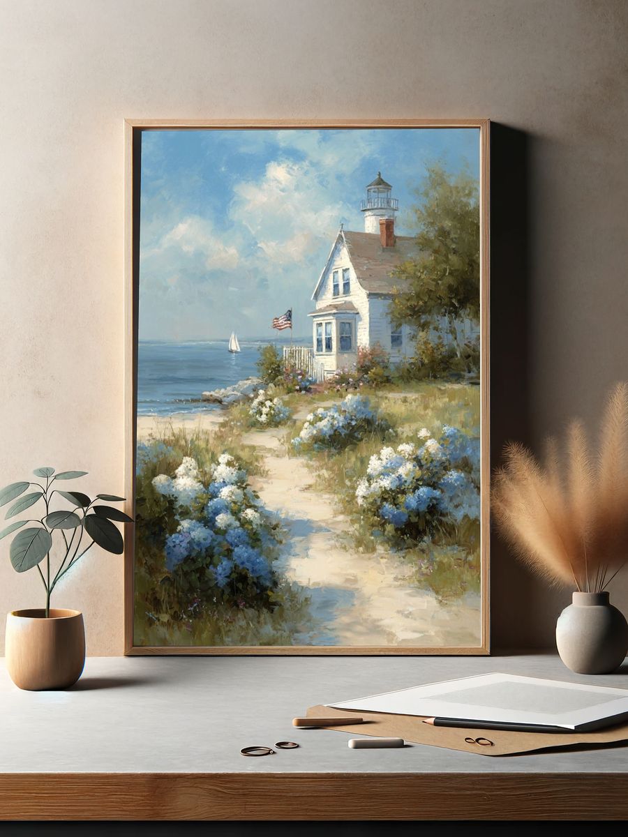 Seaside Lighthouse Impressionism Poster. — room view 2