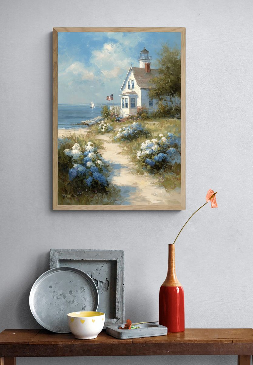 Seaside Lighthouse Impressionism Poster. — room view 3