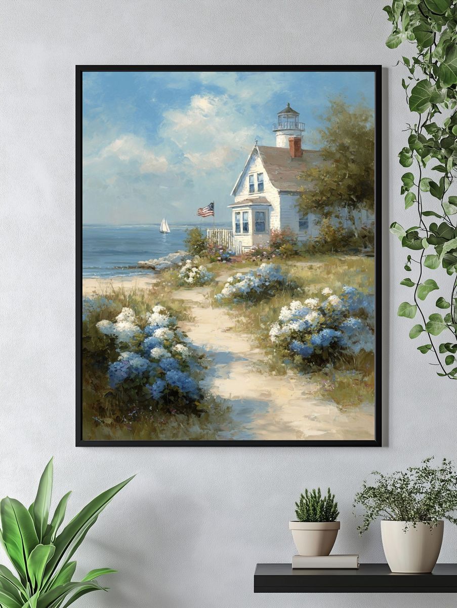 Seaside Lighthouse Impressionism Poster. — room view 4
