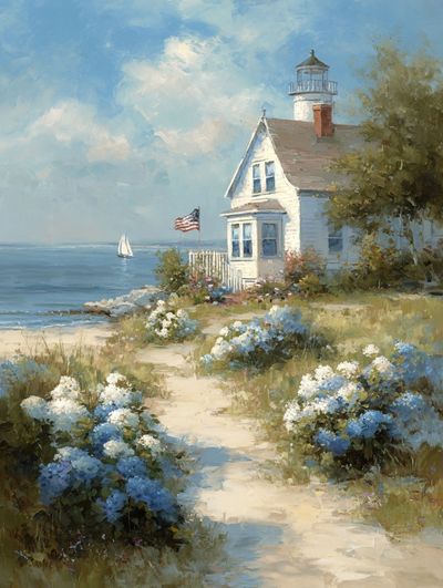 Seaside Lighthouse Impressionism Poster. poster print