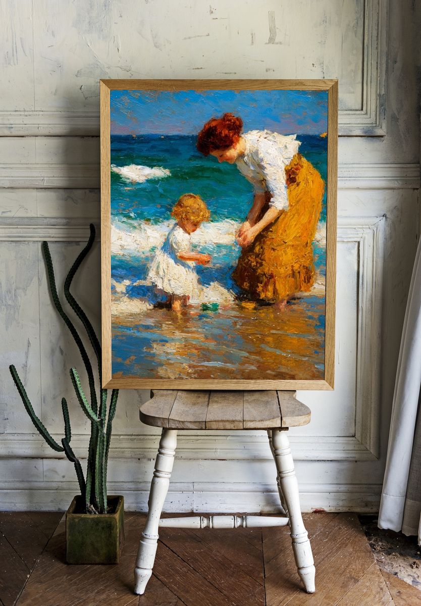 Mother and Child at the Shore Print. — room view 1