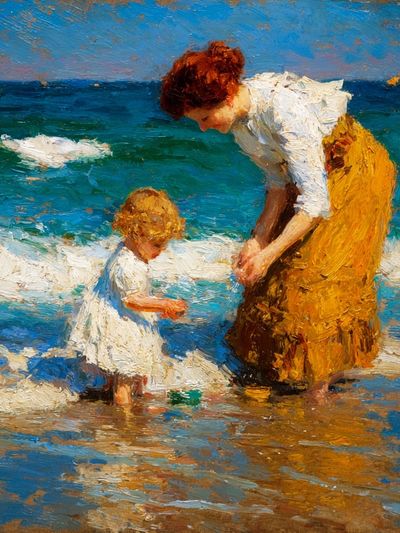 Mother and Child at the Shore Print. poster print