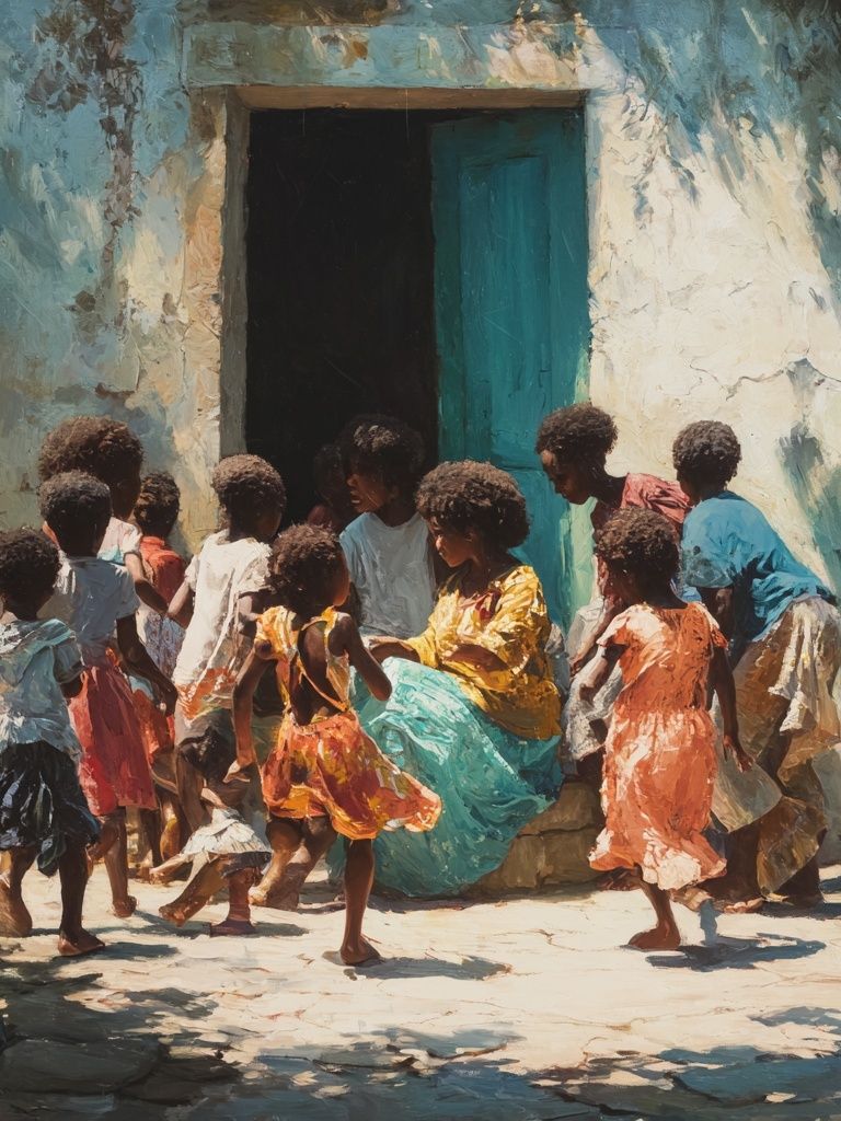 Village Gathering — Fine-Art Print. poster detail