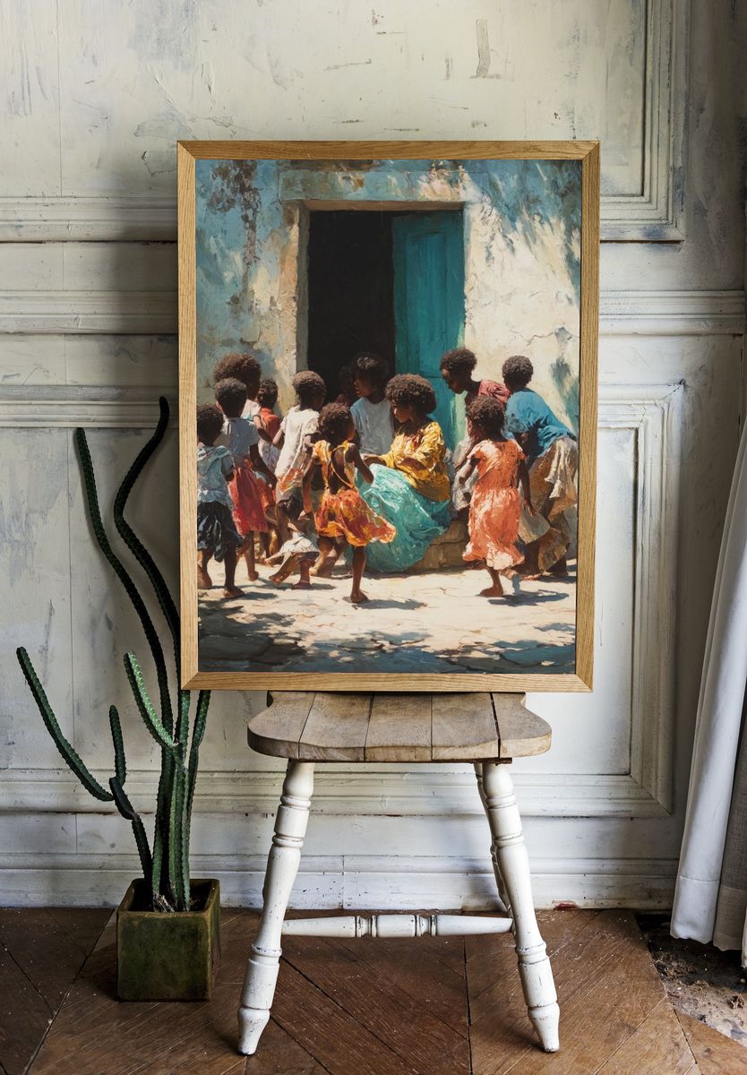 Village Gathering — Fine-Art Print. — room view 1