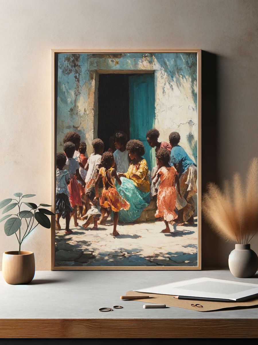 Village Gathering — Fine-Art Print. — room view 2