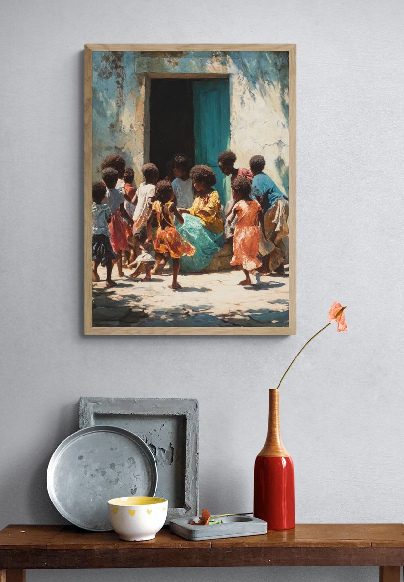 Village Gathering — Fine-Art Print. — room view 3