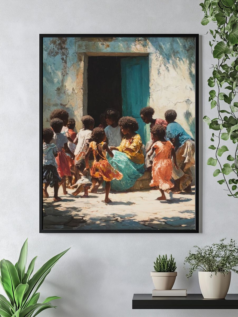 Village Gathering — Fine-Art Print. — room view 4
