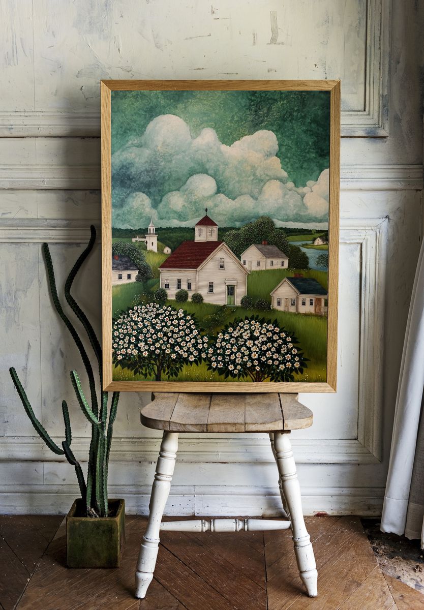 Countryside Village Landscape Print. — room view 1
