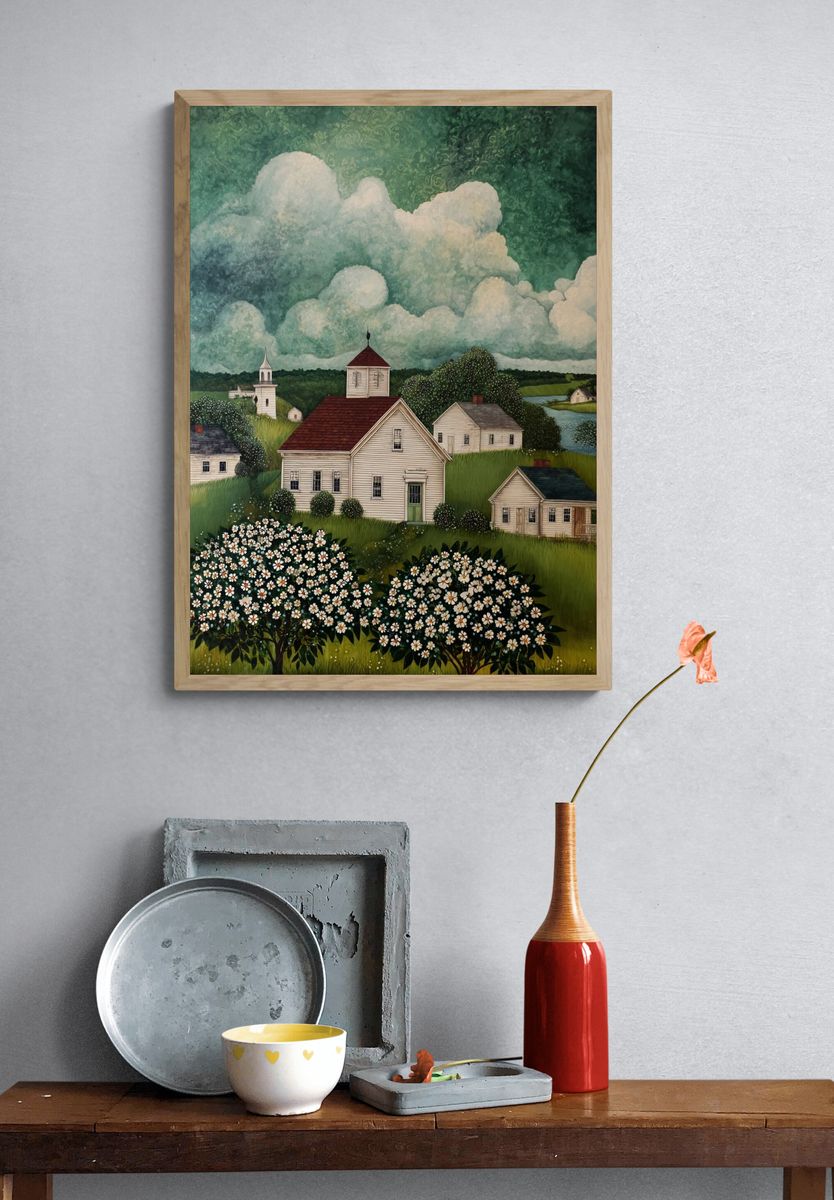 Countryside Village Landscape Print. — room view 3