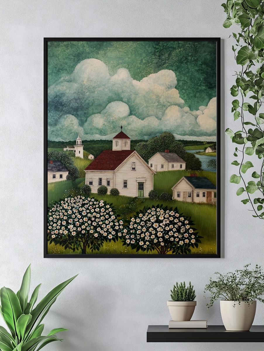 Countryside Village Landscape Print. — room view 4