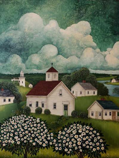 Countryside Village Landscape Print. poster print