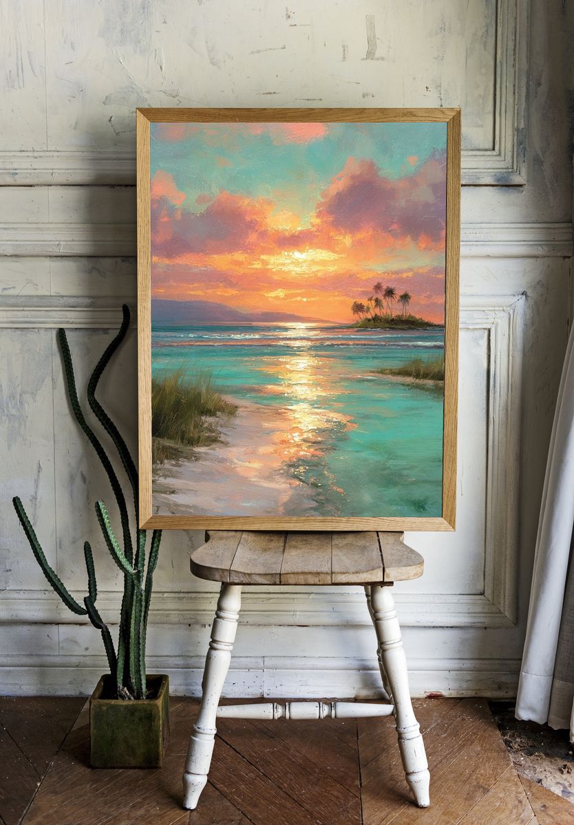Tropical Sunset Island Impressionist Poster. — room view 1