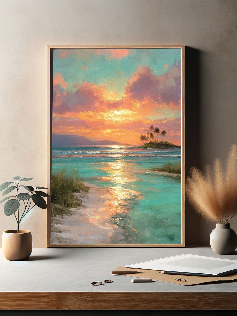 Tropical Sunset Island Impressionist Poster. — room view 2