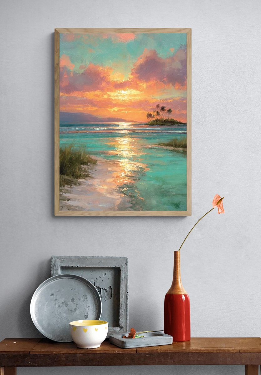 Tropical Sunset Island Impressionist Poster. — room view 3