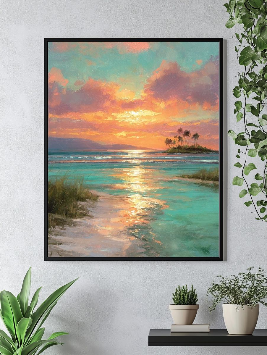 Tropical Sunset Island Impressionist Poster. — room view 4