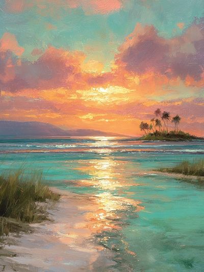 Tropical Sunset Island Impressionist Poster. poster print