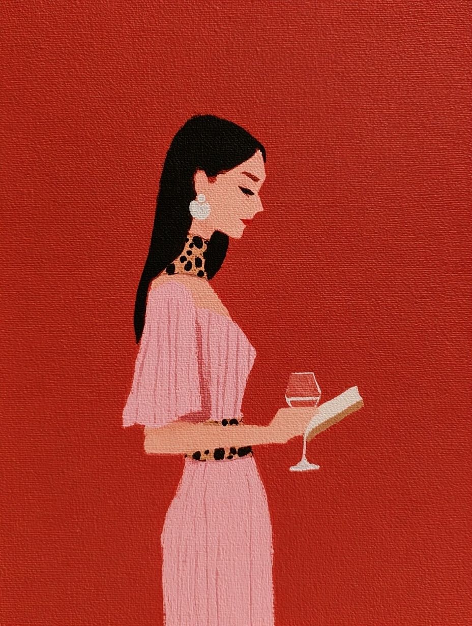 Elegant Woman with Wine — Fashion Illustration Print. poster detail