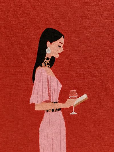 Elegant Woman with Wine — Fashion Illustration Print. poster