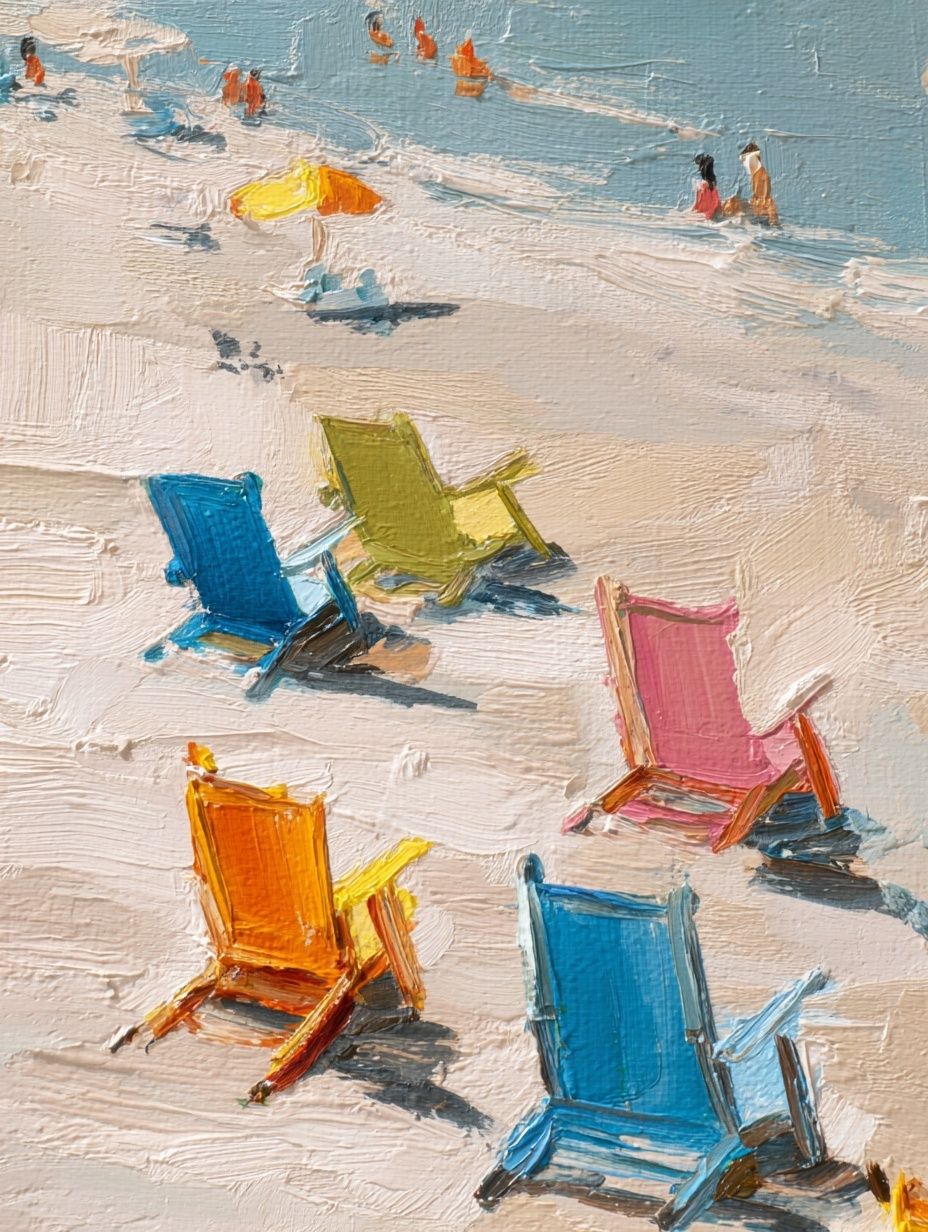Colorful Beach Chairs Impressionist Poster. poster detail