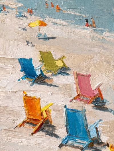 Colorful Beach Chairs Impressionist Poster. poster