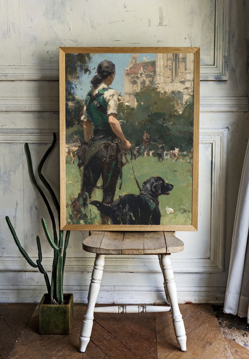 Dog Walker in Park Impressionist Print. — room view 1