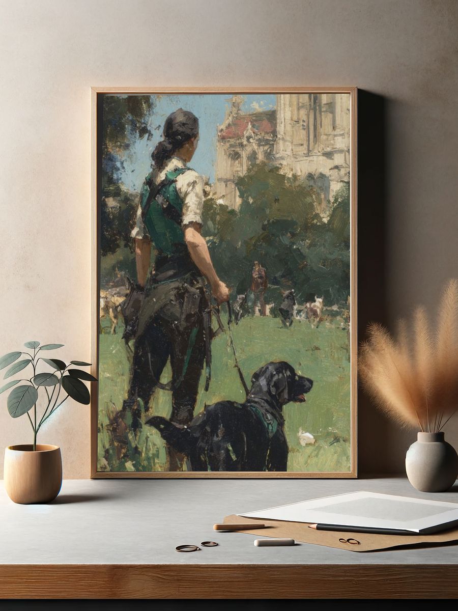 Dog Walker in Park Impressionist Print. — room view 2