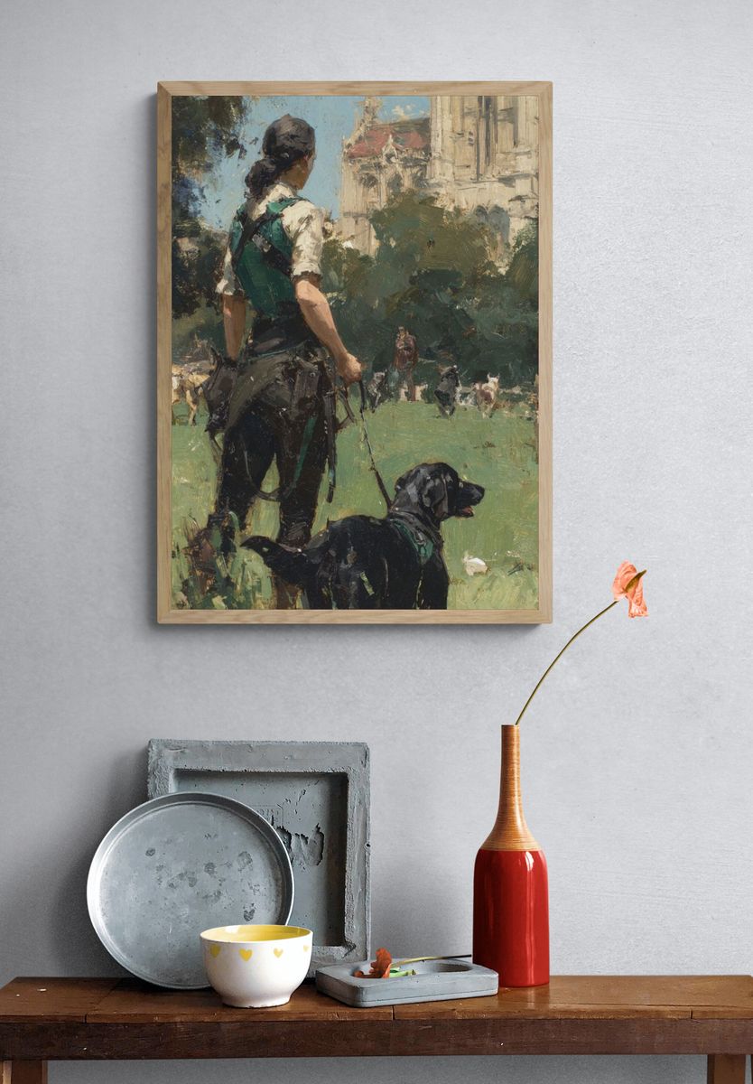 Dog Walker in Park Impressionist Print. — room view 3