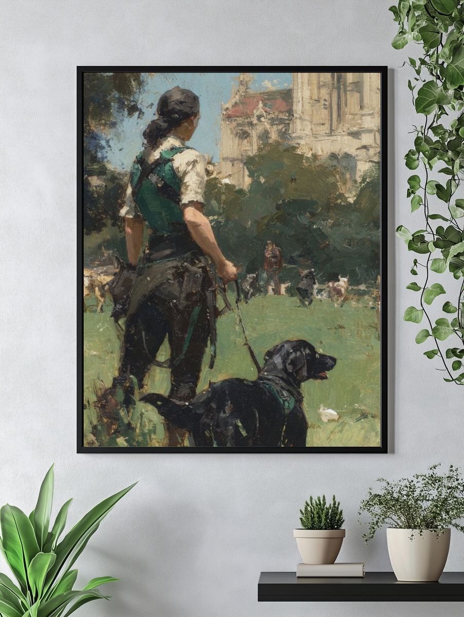 Dog Walker in Park Impressionist Print. — room view 4