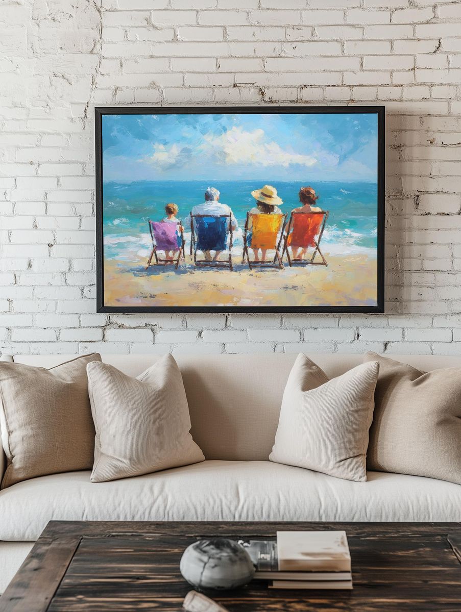 Beach Chairs by the Sea Impressionist Print. — room view 1