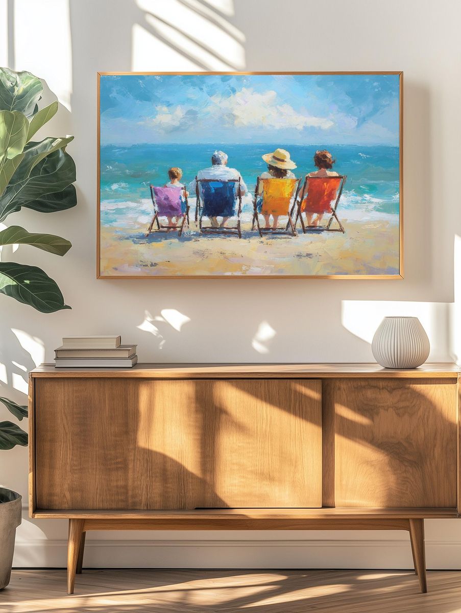 Beach Chairs by the Sea Impressionist Print. — room view 3
