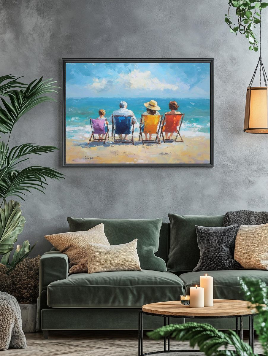 Beach Chairs by the Sea Impressionist Print. — room view 4
