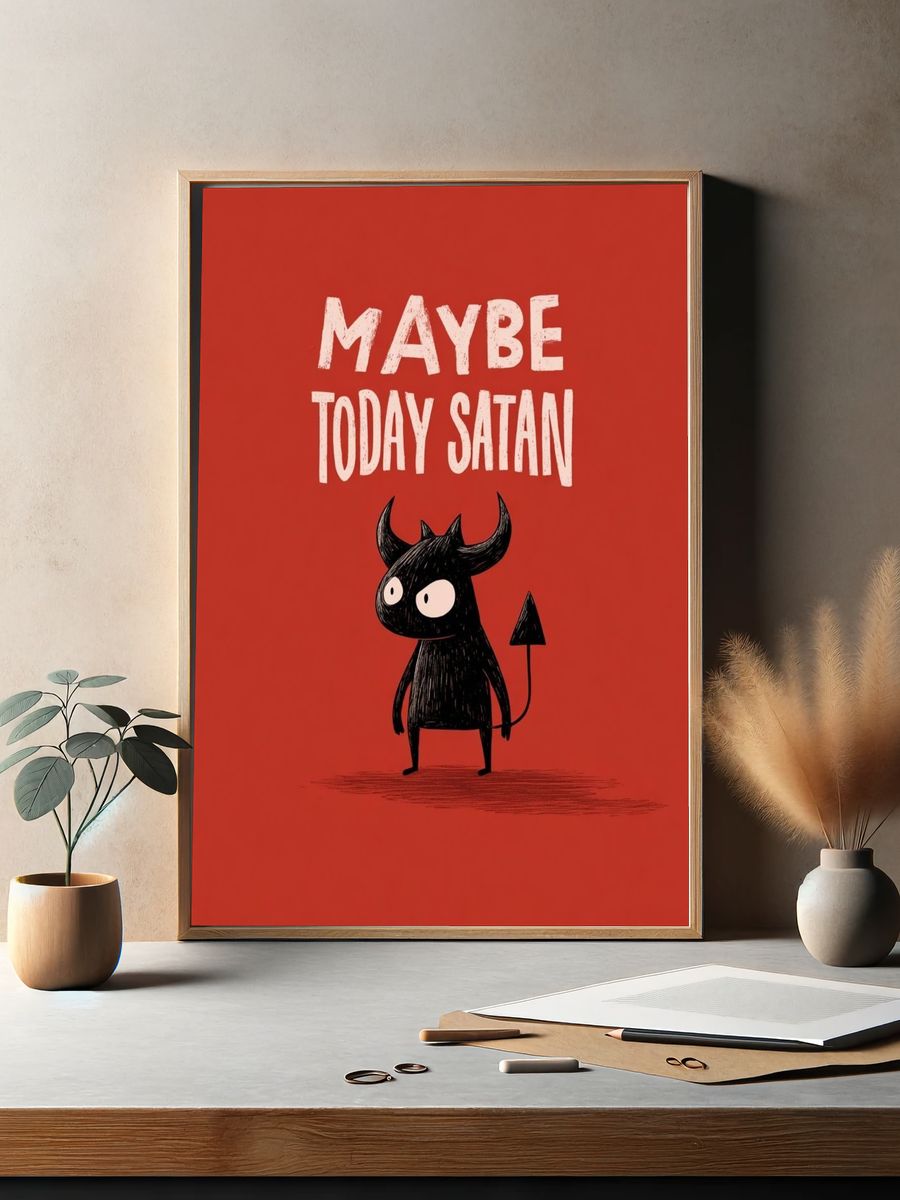 Maybe Today Satan — Funny Illustration Print. — room view 2