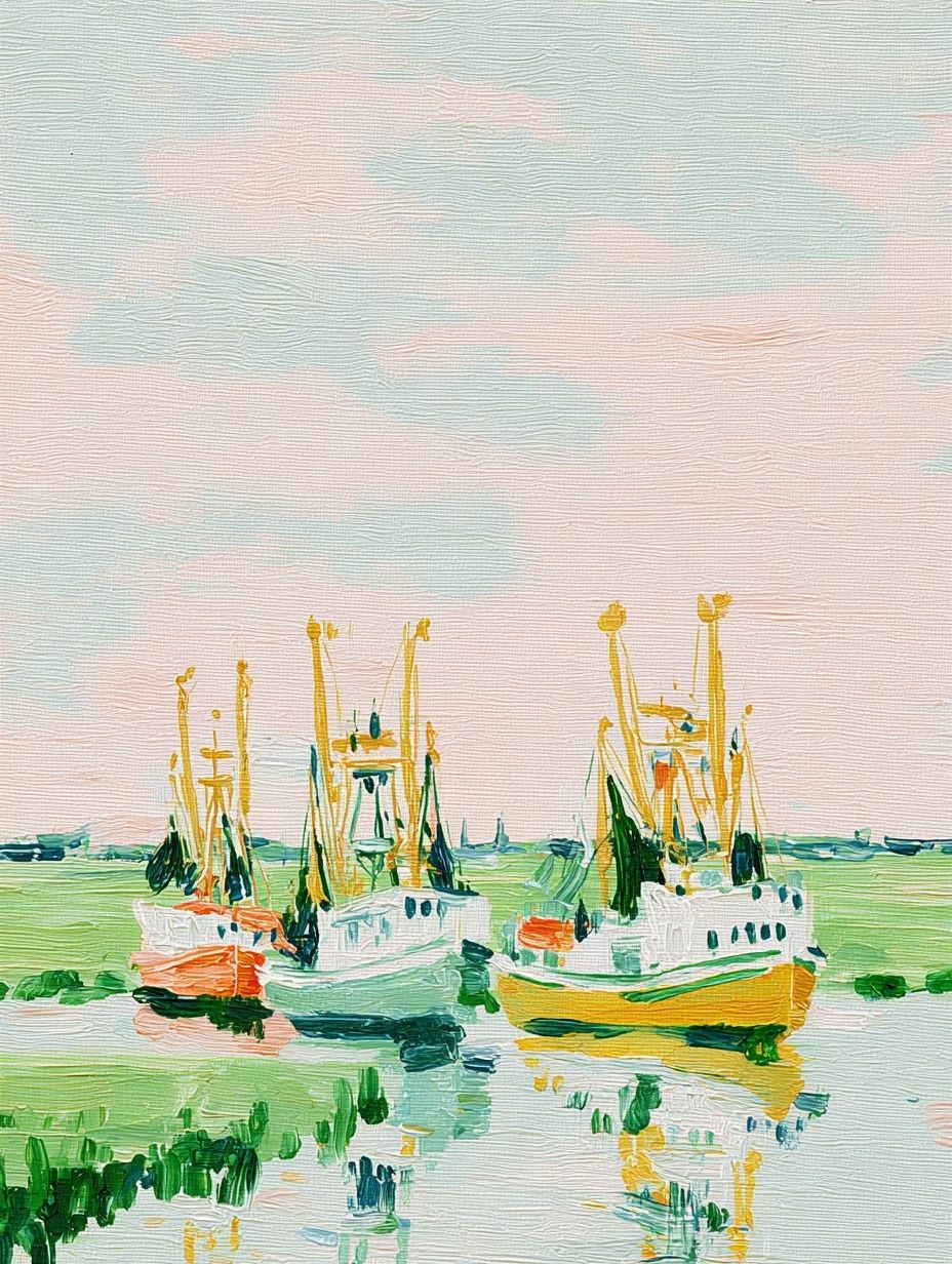 Fishing Boats Harbor Impressionism Poster. poster — fine-art art