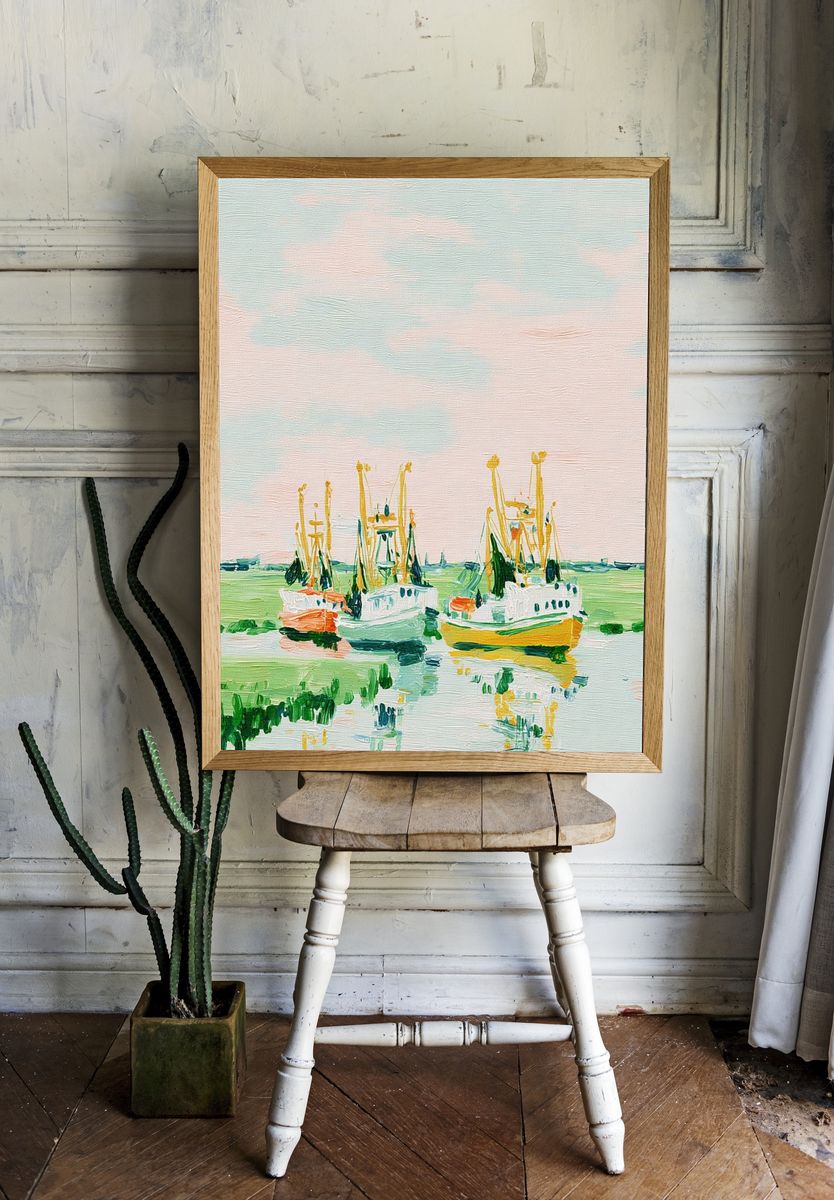 Fishing Boats Harbor Impressionism Poster. — room view 1