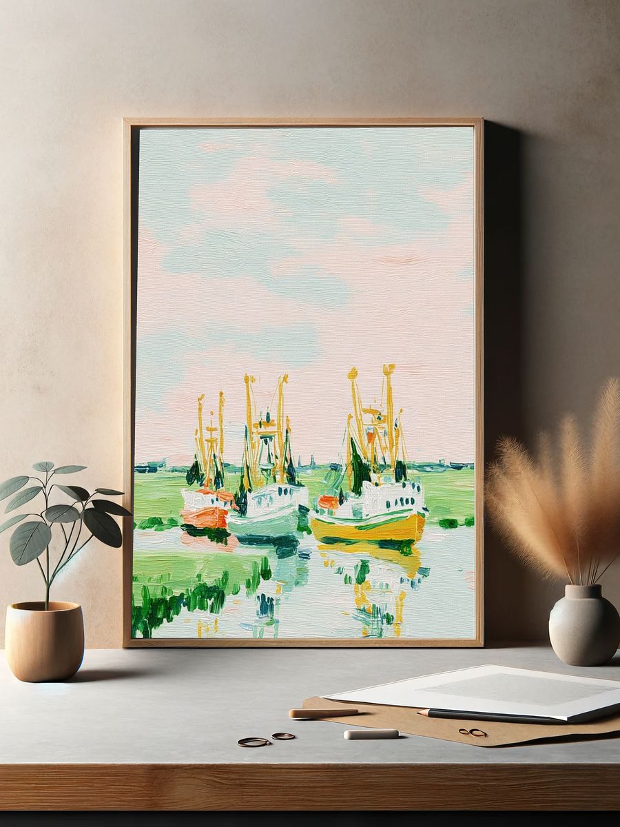 Fishing Boats Harbor Impressionism Poster. — room view 2