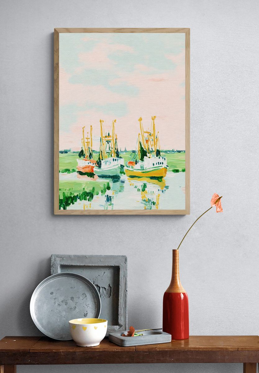 Fishing Boats Harbor Impressionism Poster. — room view 3