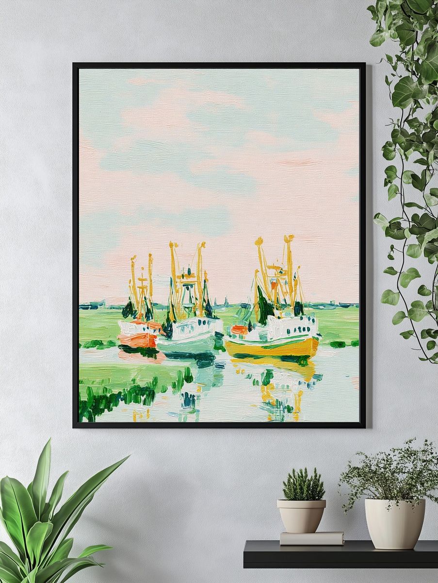 Fishing Boats Harbor Impressionism Poster. — room view 4
