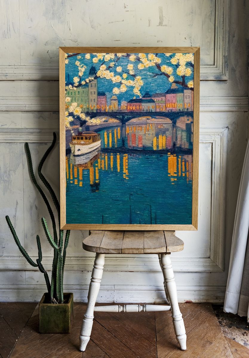 Paris River Bridge Impressionist Poster. — room view 1