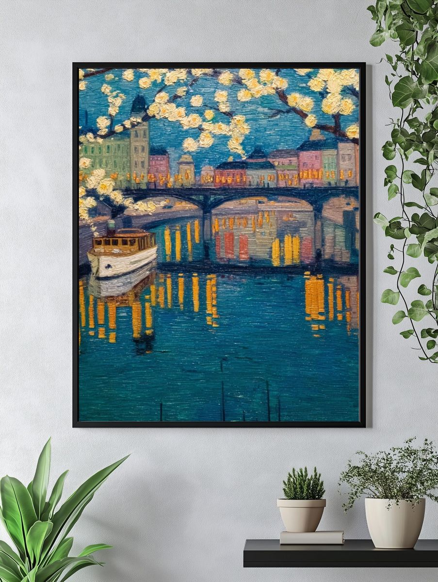 Paris River Bridge Impressionist Poster. — room view 4
