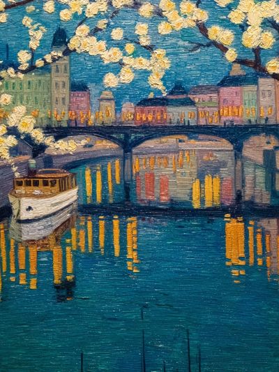 Paris River Bridge Impressionist Poster. poster