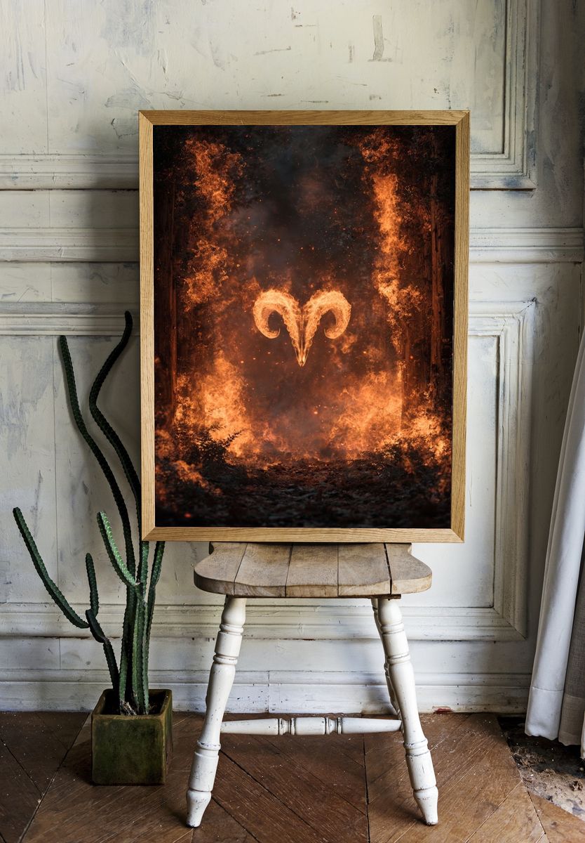 Fiery Ram Symbol — Digital Art Print. — room view 1