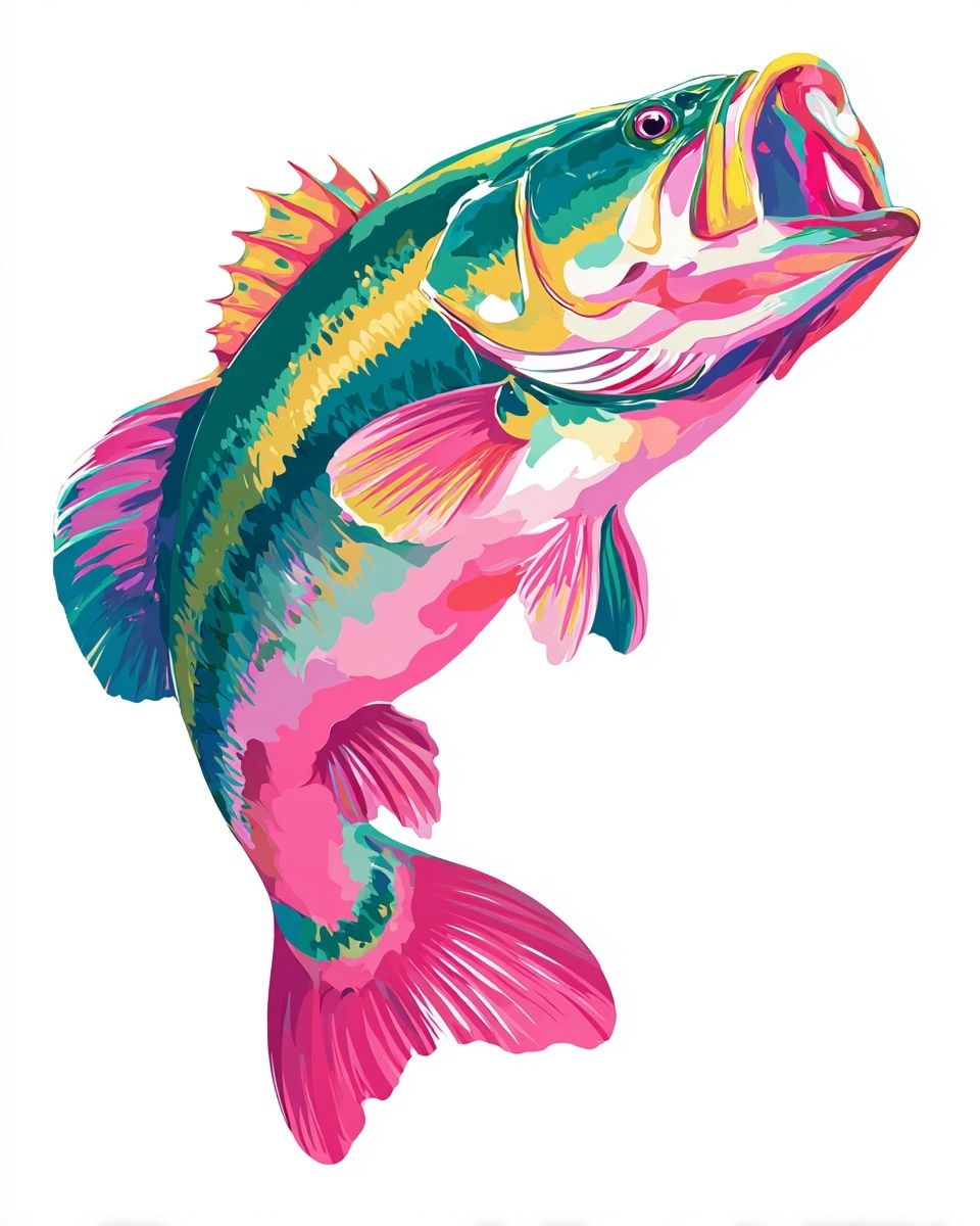 Colorful Bass Fish Illustration Poster. poster detail