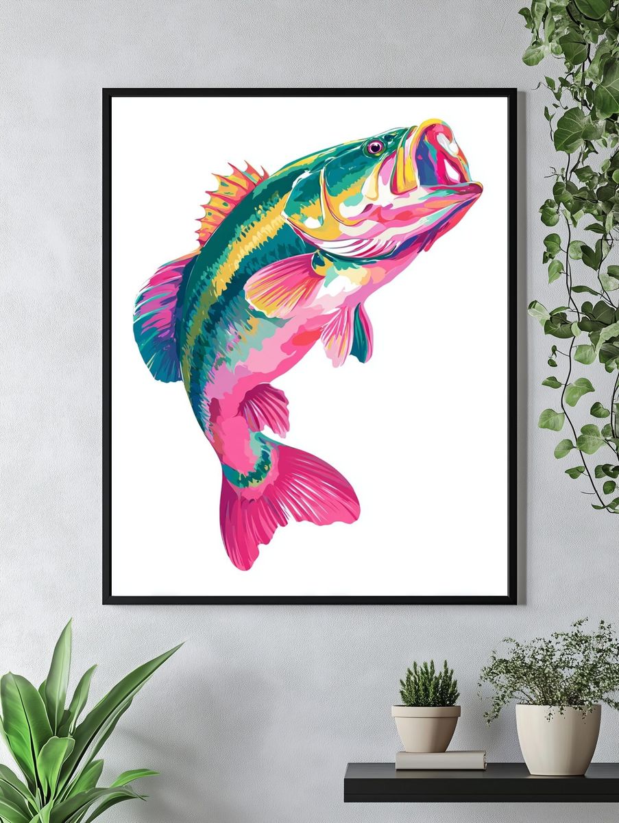 Colorful Bass Fish Illustration Poster. — room view 4