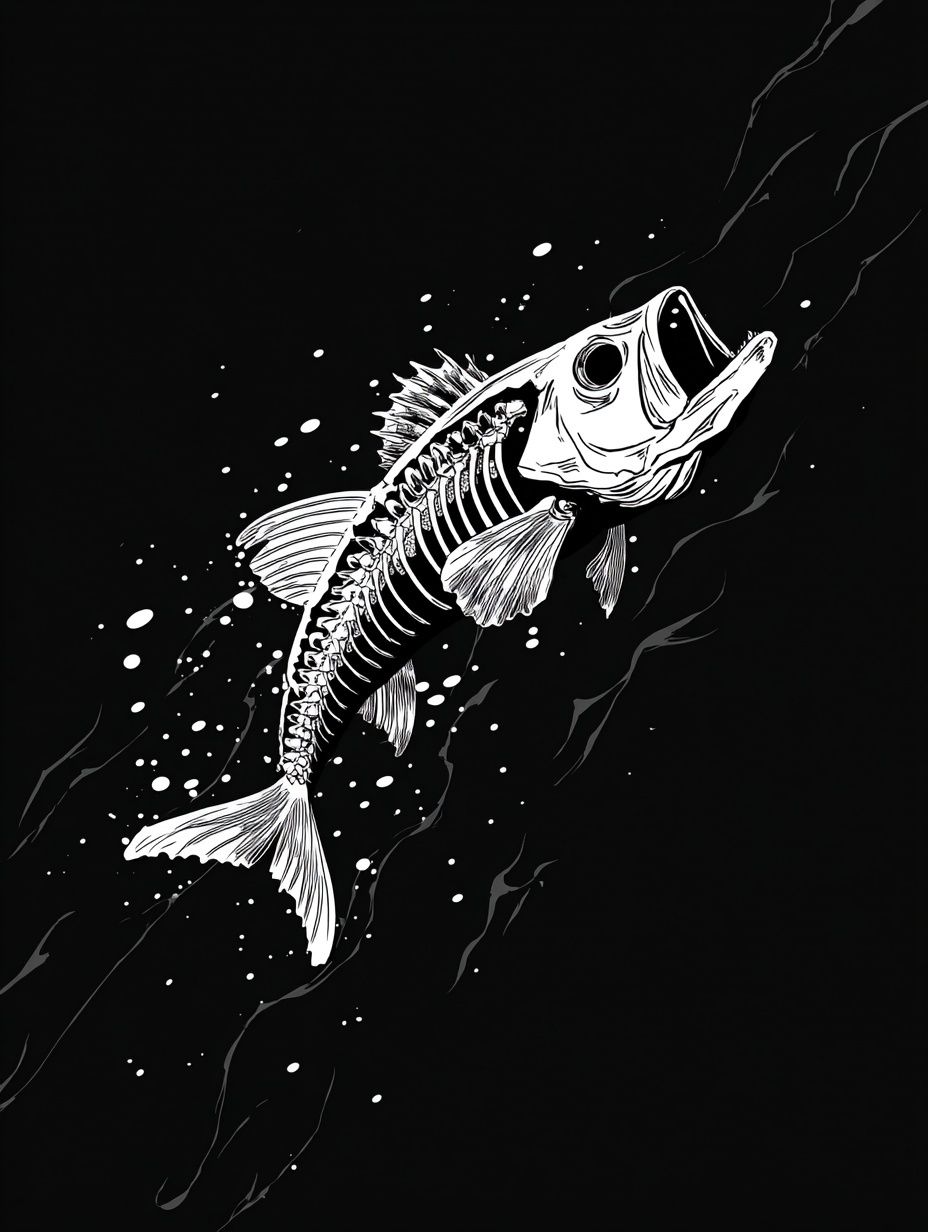 Skeleton Fish Ink Poster. poster — illustration art