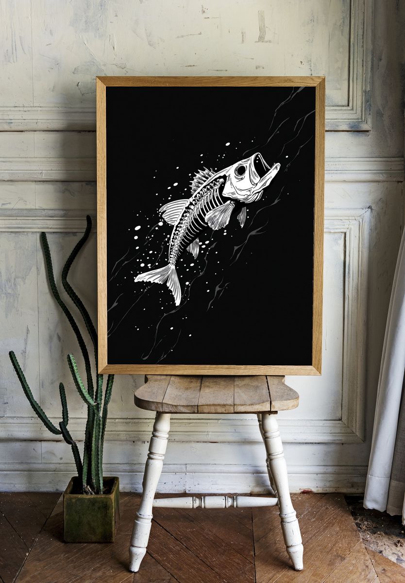 Skeleton Fish Ink Poster. — room view 1